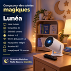Caractéristiques Lunéa : 1080P, 4K, 250 ANSI lumens, Android 14, Wi-Fi 6, haut-parleur intégré